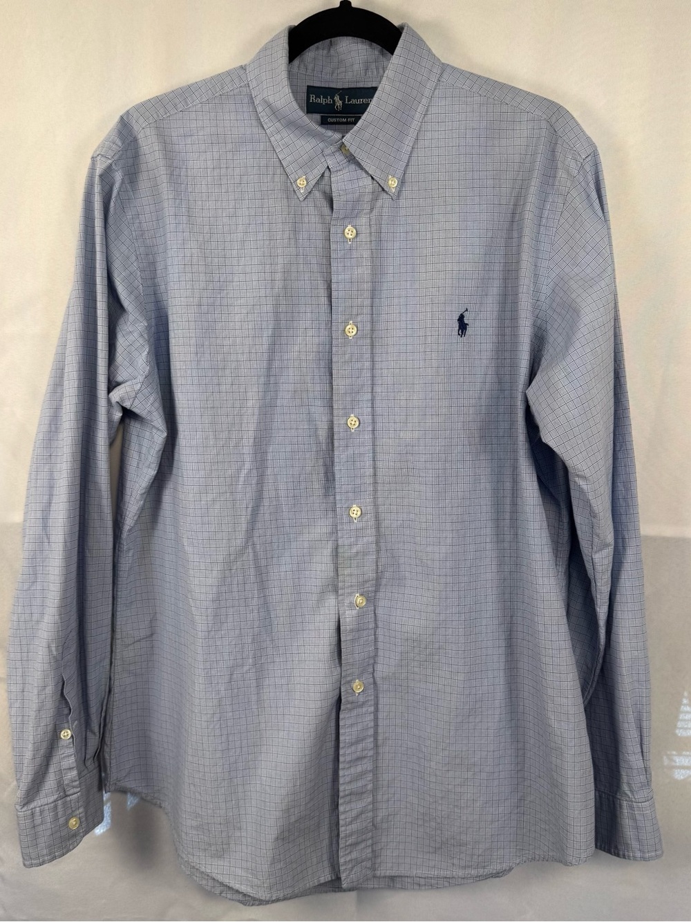 Ralph Lauren Custom Fit Check Button Down Shirt Blue Large
